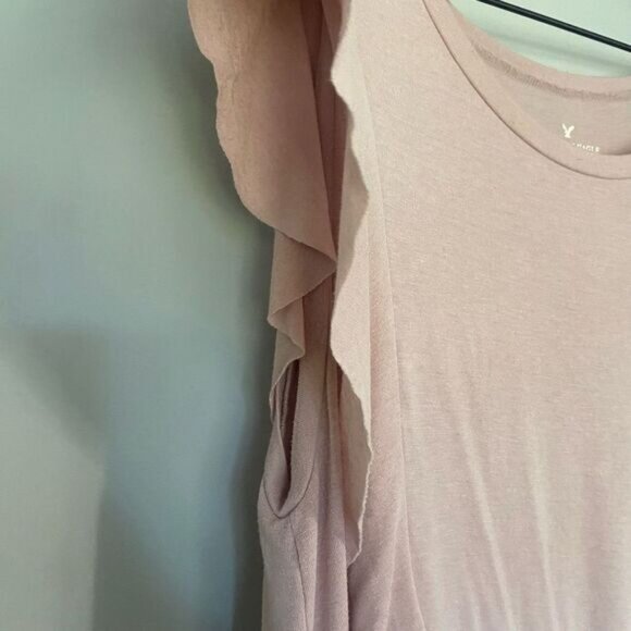 American Eagle Large Light Pink Short Sleeve Shirt Ruffle Top - Picture 2 of 7